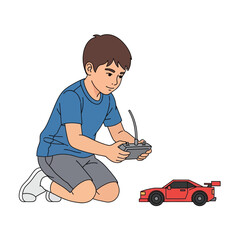 Boy Playing with RC Car, Remote Control Toy Car Illustration
