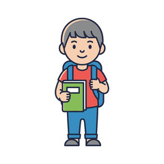 Boy with Backpack and Book, Cartoon Illustration, School Kid
