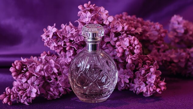 Glass Orb Adorned by Floral Embellishments, with Soft Light and Purple Tones.