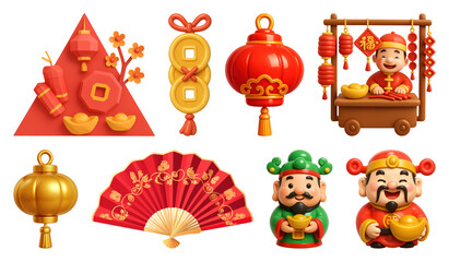 Fototapeta premium PNG Festive Chinese New Year icons, element set on transparent background