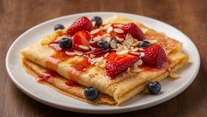 Golden Crepes Delight. A Sweet Composition of Textures, Colors, and Delicious Forms.