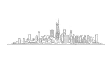 City Skyline Sketch: Capturing the silhouette of an urban skyline with towering skyscrapers, depicting the essence of modern architecture and the bustling city life.
