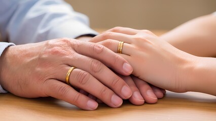"Intertwined Hands of Time": A close-up, romantic shot focusing on the clasped hands of two individuals, their fingers gently interlocked. One hand could be slightly older, showing faint lines of expe