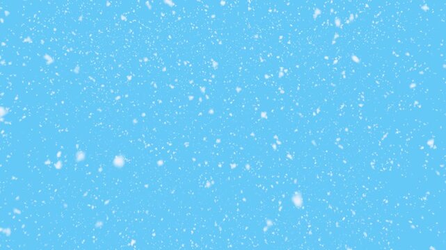 White snow overlay layer isolated on blue background. Snowflakes and snowfall for Christmas and holiday design. 4k Seamless loop