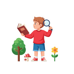 Boy Reading Book with Magnifying Glass, Curiosity, Learning