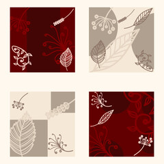 Elegant Autumn Floral Pattern Background Set in Red and Beige 