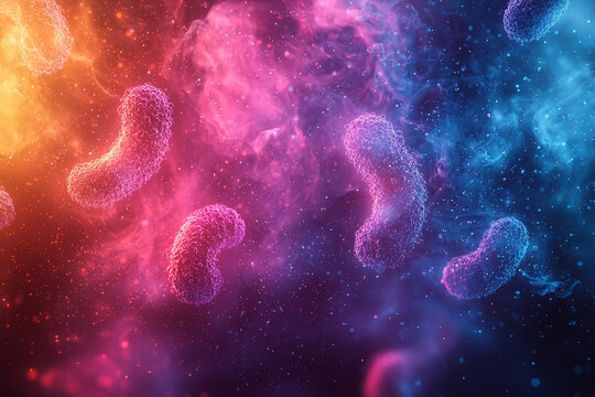 Colorful abstract microbes and particles in motion Generative AI