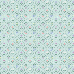 floral pattern with geometric trellis design