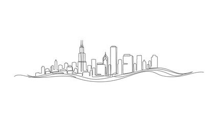 Fototapeta premium City Skyline Outline: A minimalist line drawing captures the essence of an iconic city skyline, emphasizing architectural silhouettes against a clear backdrop.