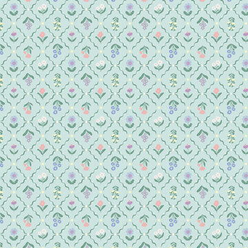 floral pattern with geometric trellis design