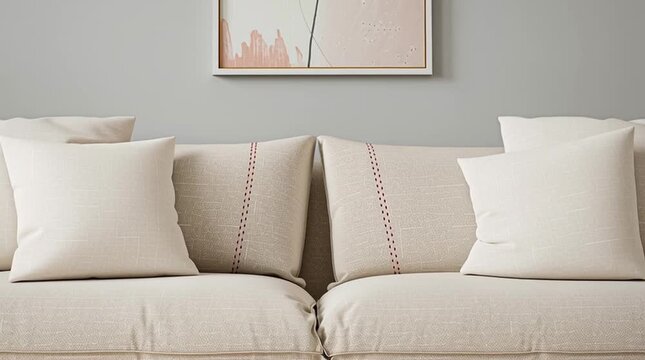 Cozy Comfort on the Couch: A plush, inviting couch adorned with soft pillows and elegant design, creating a tranquil atmosphere in the living space.