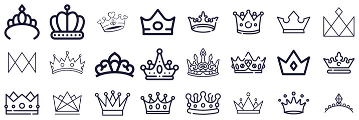 Fototapeta premium Collection of various crown icons in outline style