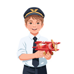 Boy Pilot with Toy Plane, Dream, Childhood, Aviation, Kid Pilot
