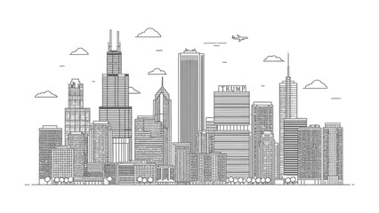 Urban Silhouette: An abstract city skyline, depicting modern architecture and urban design. A monochromatic representation of skyscrapers and architectural marvels.