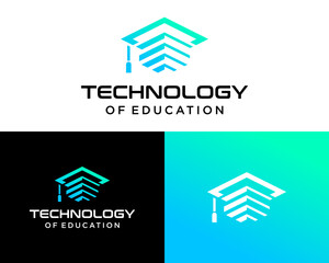 Logo design about an academic hat of education and technology.
