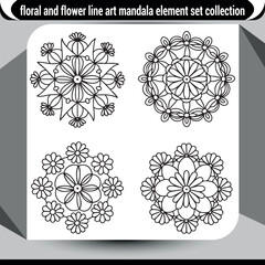 Intricate floral mandala line art elements collection for decorative design projects vector