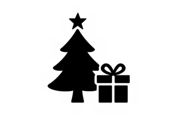 Christmas tree icon with star and wrapped gift box, celebrating winter holidays and season design element