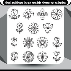 Intricate floral and flower line art mandala elements collection for design projects vector
