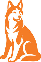 Orange dog sitting silhouette happy expression animal, Playful dog silhouette design for pet lovers