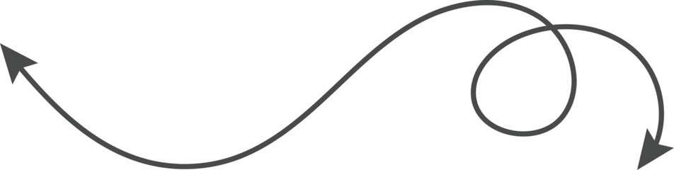 Dual sided Hand drawn curve line arrow. Double side curved outline arrows set. two side Wavy line arrow collection. zigzag arrows