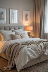Obraz premium Bedroom scene with bed and curtains