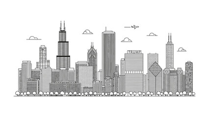 Fototapeta premium Cityscape Skyline: A striking cityscape silhouette with iconic buildings, capturing the essence of urban development and architectural marvels.