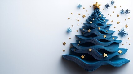 Three-dimensional printed Christmas tree and stars isolated on white background