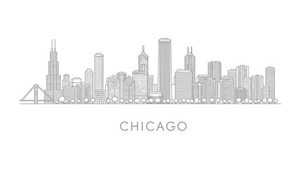 Fototapeta premium Chicago Skyline Illustration: A minimalistic line-art illustration of the Chicago skyline, capturing the iconic silhouette of the city's architectural landmarks against a clear backdrop.