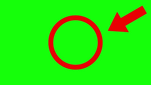 Red circle spotted with arrow highlight motion graphic animation on green screen background. 