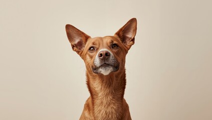 Amber Gaze, Upward Glance. Canine Portrait with Warm Tones and Detailed Texture.