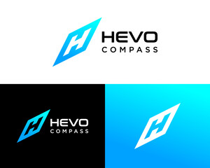 Logo design about the letter H monogram and a compass.