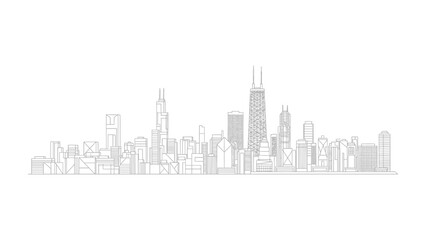 Obraz premium Modern Urban Silhouette: A striking outline of a contemporary city skyline stretches across the frame, showcasing the architectural brilliance.