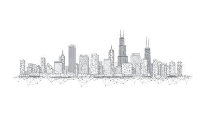 Urban Silhouette: An artistic line drawing of a cityscape silhouette, showcasing modern skyscrapers. Capturing the essence of architectural design.