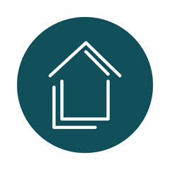 Simple white outline of a house symbol inside a teal circle isolated on transparent background