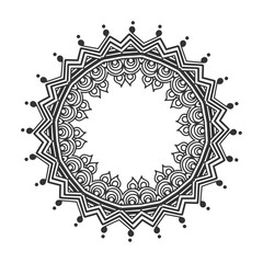 Decorative symmetry floral frame in indian style. Circle radial floral pattern. Round design element. Vintage traditional design. Tattoo style. Vector illustration art.