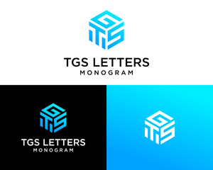 Modern TGS Monogram Logo Design with Isometric Cube Shape and Blue Gradient