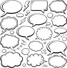 Fototapeta premium Vintage Comic Speech Bubbles Illustrations Set, Pop Art Thought Balloons Outlines Collection