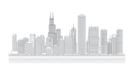 Urban Skyline Silhouette: A clean, minimalist line drawing of a city skyline captures the essence of the urban landscape, showcasing the architectural diversity.