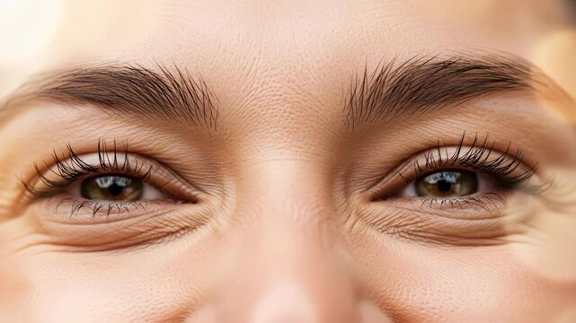 Close-up of a woman's smiling face with sparkling eyes, conveying happiness and joy. The image captures the essence of beauty and positivity in everyday life.