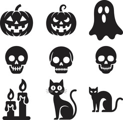 Scary Vector Set of Ghosts, Pumpkins, and Black Cats