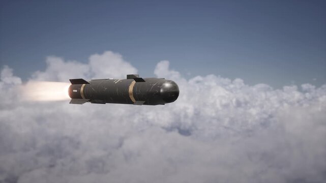 Missile AGM-114 In The Clouds