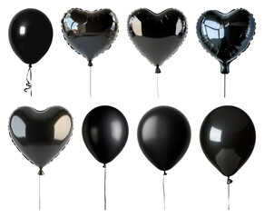PNG Black heart-shaped party balloons, element set on transparent background