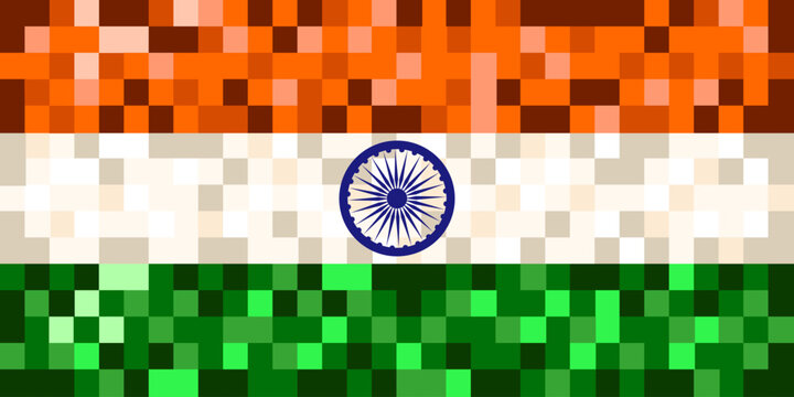 Idian flag. Vector illustration of modern Pixel art Indian flag template design. Pixel India flag for India Republic Day concept art banner poster decor. EPS 10