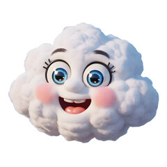 Whimsical cartoon cloud character with blue eyes and pink... isolated on a transparent background