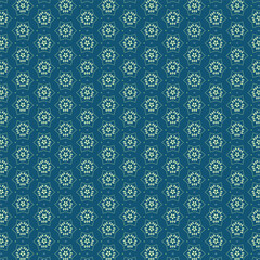 Seamless Hexagon Floral Geometric Pattern—White Star Motif on Blue Abstract Decorative Background