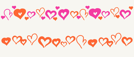  Pink and red heart border set&ndash; romantic decorative divider illustration