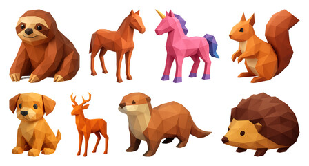 Obraz premium PNG Colorful low-poly animal models, element set on transparent background