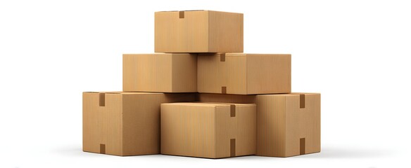 Obraz premium A stack of cardboard boxes towers like a paper skyscraper on white background