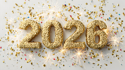 Happy New Year 2026 Celebration with Glitter and Confetti