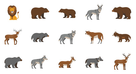 Diverse Cartoon Animals Illustration Featuring Lion Bear Wolf And Deer
